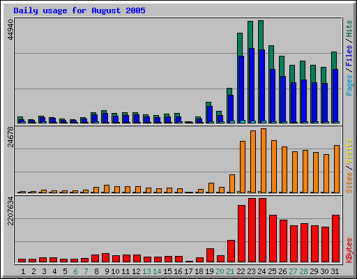 Daily usage for August 2005